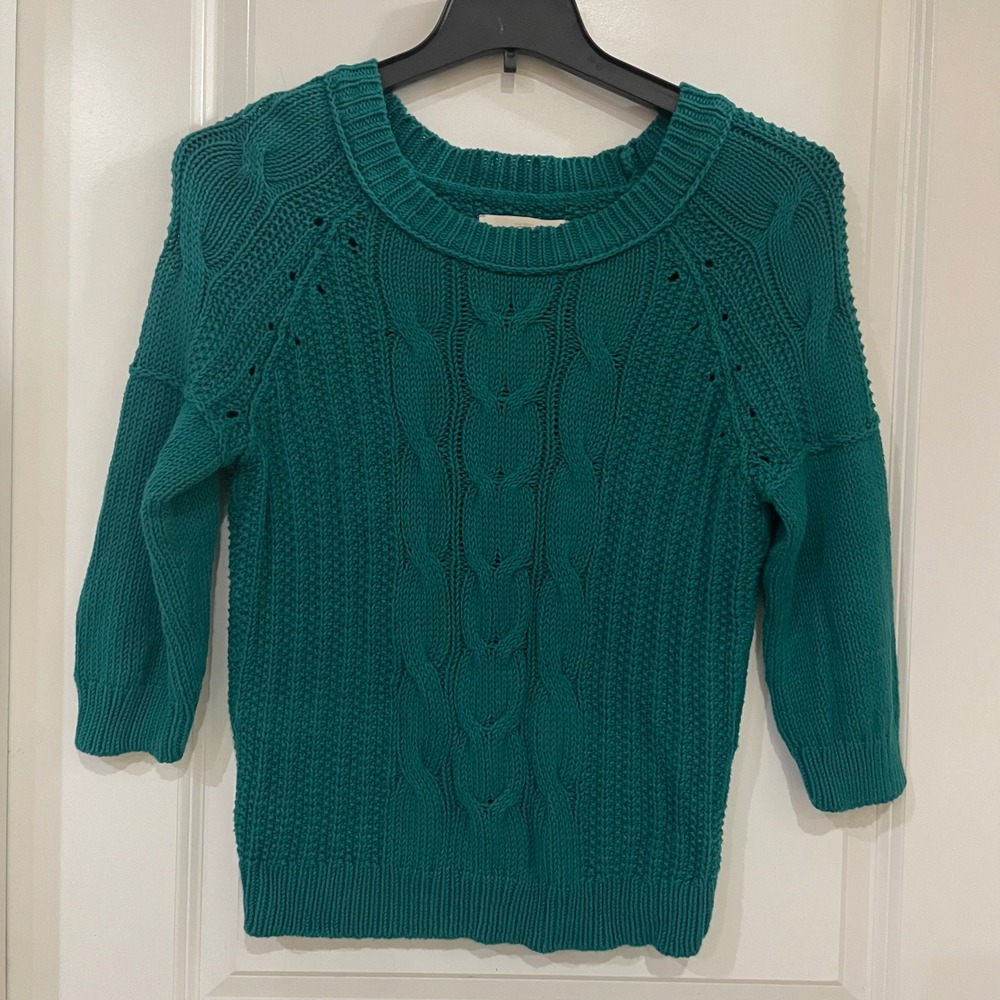 Ann Taylor LOFT Teal Cable Knit Sweater 3/4 Sleeve Women's Size Medium